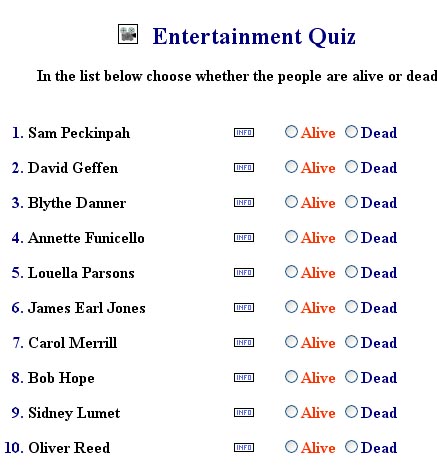 Dead or Alive Quiz